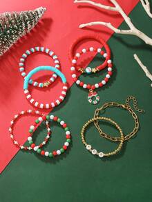 8 Peças Conjunto de Meias de Natal com Sinos, Varinhas, Árvores de Natal, Papai Noel, Estrelas, Rostos, Decoração "FELIZ NATAL", Argila Macia, Pérolas Falsas, Contas Acrílicas, Pulseiras Elásticas, Adequado para Família, Amigos, Presentes de Feriado