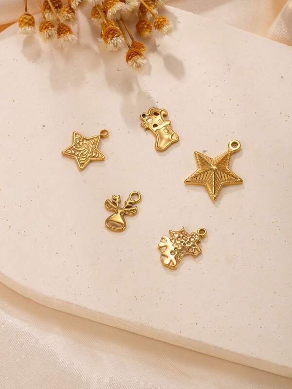 1 pieza Juego de accesorios elegantes de Navidad que incluye árbol de Navidad, estrella, bota de Papá Noel, reno lindo, adorno de ramo de Navidad, collar DIY, pendientes, elementos esenciales para Navidad, gran regalo para la novia