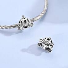 1个复古银色南瓜汽车吊坠，适合DIY珠宝制作，例如手链、项链、万圣节主题饰品 - 銀色 - 查看 2