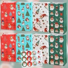 10/12/24 szt./zestaw 24*13*8 cm Eleganckie świąteczne papierowe torebki na prezenty z bałwanem i płatkami śniegu z papieru pakowego ze wzorem cukierków i naklejkami (w zestawie 1 naklejka) Boże Narodzenie Dekoracje świąteczne Piżamy świąteczne Prezenty świąteczne Dekoracje świąteczne
