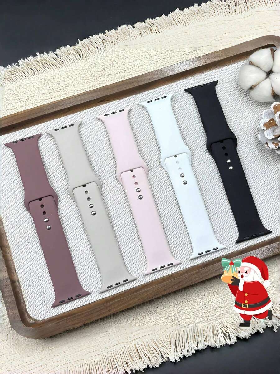 Lot de 5 bracelets de montre en silicone pour cadeau de Noël, compatibles avec Apple Watch séries 11/10/9/8/7/6/SE/SE2/SE3 Ultra 2/3 38 mm, 40 mm, 41 mm, 42 mm, 44 mm, 45 mm, 46 mm, 49 mm. Bracelets de sport élégants et respirants pour hommes et femmes, doux, confortables et légers, pour la course à pied, la gym, l'entraînement, à la mode au quotidien, cadeau idéal pour la famille et les amis. - Fumée violette/Étoile/Blanc/Gris rose/Noir - Voir 1