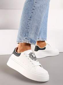 Women's Chunky Platform Sneakers With Embellishment - Casual Spring/Autumn - Black - View 4