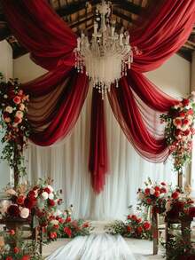 قطعة واحدة من قماش شفاف أحمر للتنسيق، ستائر سقف من الشيفون، ديكور مراسم الزفاف الرومانسية، ستارة من الغاز متعددة الاستخدامات، ديكور حفلات الزفاف في الهواء الطلق، ديكور حفلات استحمام العروس، ديكور استقبال الزفاف، ديكور حفلات أعياد الميلاد، خيوط خلفية لقوس الزفاف، ديكور خلفية الحفلات