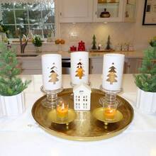 U200CRUENXG 3.5'' Gold Iron Candle Holders Set Of 4 - Rust - Resistant Pillar Candle Stand With Two - Tone Glass Plate Dining Table Shelf Decor Wedding RV Use