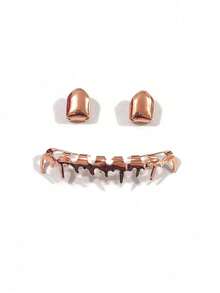 1 Set Unisex Smooth Asymmetrical Gold & Silver Grillz, Suitable For Nightclub, Halloween, Christmas, Birthday Party Wear