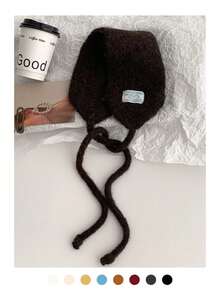 复古贴花针织耳罩，保暖耳罩，多功能甜美系带耳套，时尚耳罩，秋冬季女士耳罩，装饰围巾配饰 白色耳罩