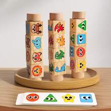 1pc Wooden Cartoon Pattern Rotating Matching Toy With Patterned Cards, Colorful & Cute Christmas/New Year Gift, Suitable For Children 3+ - Multicolor - View 6