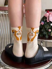 3 Pairs Random Puppy & Egg Design Cute Sweet Girl Street Fashion Mid-Calf Socks - Multicolor - View 15