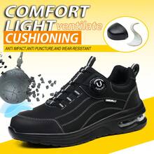 UMBURLLY 1 Đôi Giày bảo hộ lao động nam bằng da sợi nhỏ màu trơn, có nút, chống va đập, chống đâm thủng, thích hợp cho mọi mùa ngoài trời - màu đen - Xem 4