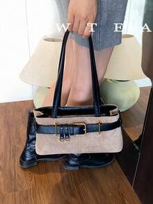 1 件 Low Tea 纯色绒面革单肩包，女士复古时尚方形单肩包，顶部双提手，拉链开合，适合旅行、购物、约会、女士礼物，非常适合通勤、户外、旅行、徒步旅行 - 卡其色 - 查看 7