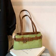 1 Túi đeo vai vải da lộn trơn màu Low Tea, Túi đeo vai vuông thời trang cổ điển dành cho nữ có quai xách đôi, Khóa kéo, Thích hợp cho du lịch, mua sắm, hẹn hò, làm quà tặng cho phụ nữ, Tuyệt vời khi đi làm, ngoài trời, du lịch, đi bộ đường dài - màu xanh lá - Xem 9