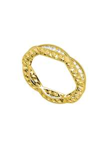 Cincin Tembaga Berlapis Emas dengan Batu Zirkonia Kubik Bermotif Geometris, Cocok Sebagai Hadiah Pernikahan, Pertunangan, dan Liburan untuk Wanita - Emas - View 3