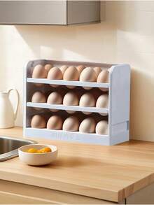 1pc 30-Egg Capacity Refrigerator Egg Storage Box, Automatic Rolling Design, 4-Layer Large Capacity Egg Holder