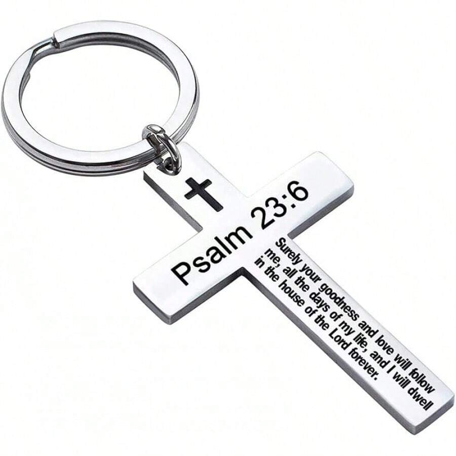 Ldurian Llavero con versículo bíblico, llavero de cruz cristiana para mujeres, llavero de cruz para hombres con escritura religiosa, regalo de Navidad - Salmo 23:6 - Ver 1