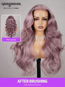 MEGALOOK 13x6 三片式波浪蕾丝前假发，100% 真人发丝，耳到耳蕾丝，预先修剪发际线，13x6 自由分缝彩色假发 - 轻盈可调节透气帽，柔软弹力，全天佩戴舒适，升级版灰紫色 - 斯拉文德 - 查看 4