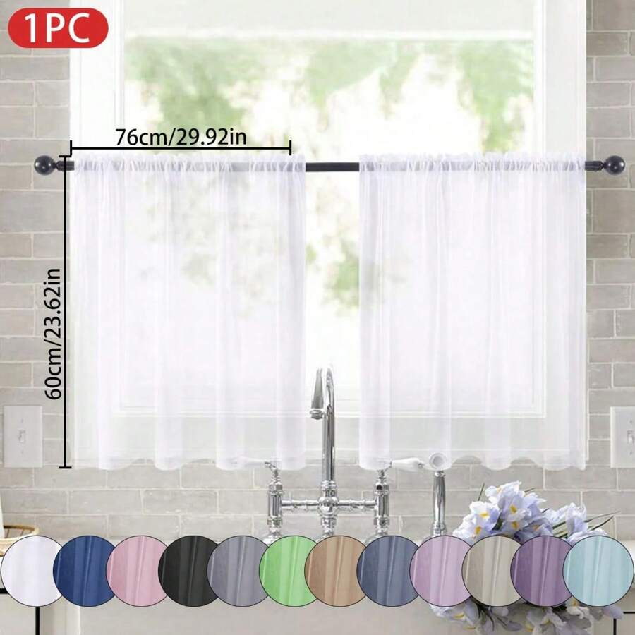 1 pieza Cortina de voile transparente, cortina transparente para media ventana con bolsillo para barra, cortina de filtro de sombra adecuada para cocina, baño, cafetería y otras decoraciones