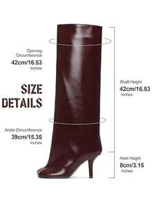 Women Wide Calf Boots Stiletto High Heels Pull On Knee High Suede Square Toe Fashion Luxury Sexy Tall Slouchy Shoes - 酒紅色 - 查看 4