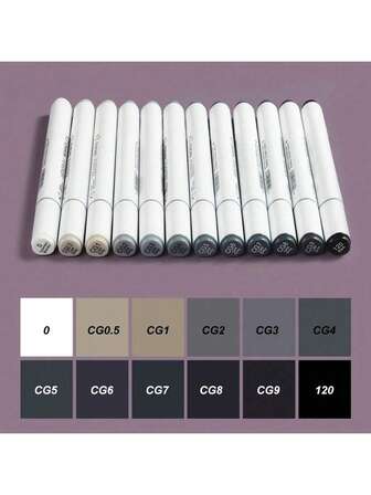CHOTUNE 12 Colors Warm Grey /Cool Grey Color Dual Head Marker Pen Alcohol Sketch Markers For School Art Design Marker Supplies