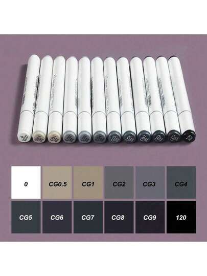 CHOTUNE 12 Colors Warm Gray/Cool Gray Dual-Tip Alcohol-Based Sketch Markers, Suitable For School Art Design Marker Supplies