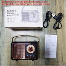 AyeBeau 无线蓝牙音箱，便携式音乐盒，低音炮，免提扬声器，电池容量 400mAh 1.48Wh，复古迷你便携式音响，支持读卡器和收音机