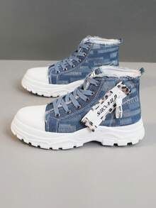 1 Pair Women's High Quality Versatile All Season Fashion High-Top Running Shoes, Flat Hiking Shoes, Sports Canvas Casual Sneakers, Suitable For Size 35-44