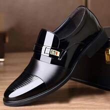 Plus Size Men's Glossy Formal Leather Shoes, Business Casual Dress Shoes, Mature Soft Leather Work Shoes, Suitable For Formal Occasions - 黑色 - 查看 2