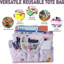 Small Blue Flower Oxford Cloth Tote Bag With Pockets And Handles, Suitable For Teachers, Officials, Artists, Travelers, Etc.