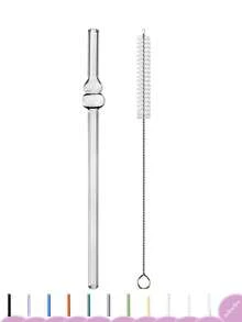 Paie drăguțe din sticlă cu perii de paie, paie reutilizabile de 7,87 inch / 8 mm, multicolore rezistente la spargere, pentru smoothie-uri, milkshake-uri, ceai sau cafea cu gheață