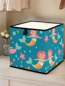 1 pieza Caja de almacenamiento abierta con estampado de sirena de dibujos animados, organizador apilable, diseño resistente y de múltiples usos que ahorra espacio para el hogar, dormitorio, organización del hogar, almacenamiento debajo de la cama