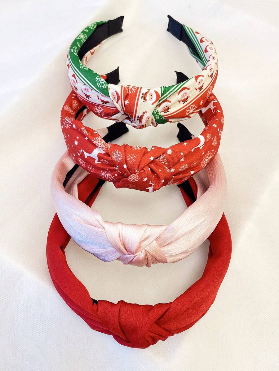 4pcs/Set Women's Snowflake, Santa Claus, Reindeer Fabric Headbands, Sweet Party Headpieces Suitable For Daily Wear And Christmas ,Beauty