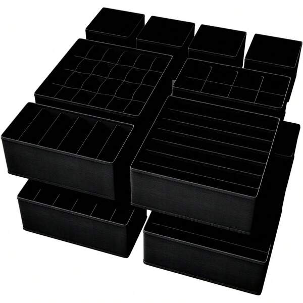 12pcs Multi-Layer Classic Fabric Drawer Storage Boxes For Underwear, Socks And Clothing - Fleece Storage Boxes, Home Storage Boxes, Storage Baskets