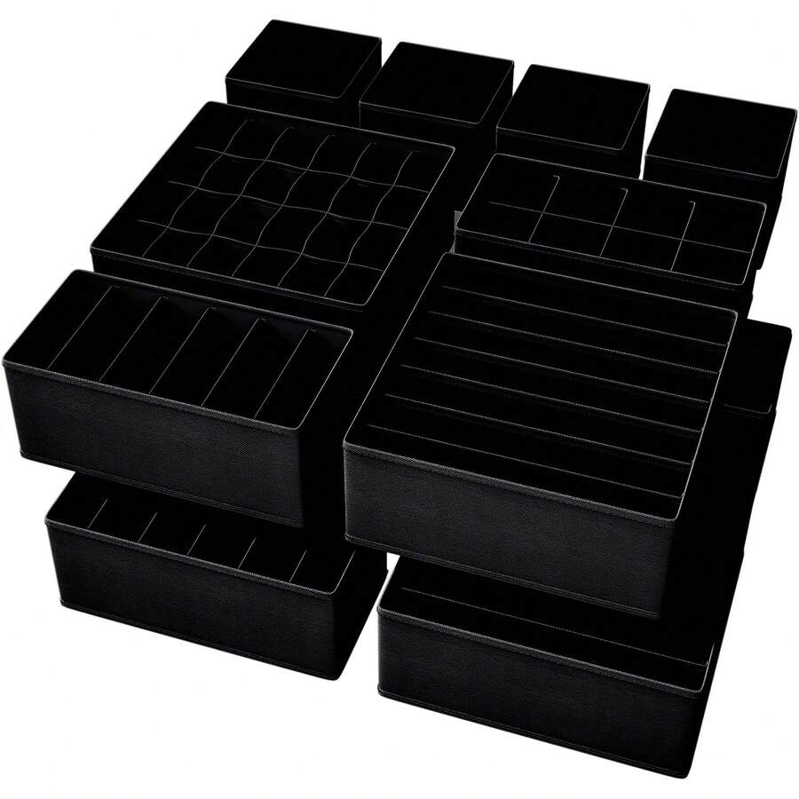 12pcs Multi-Layer Classic Fabric Drawer Storage Boxes For Underwear, Socks And Clothing - Fleece Storage Boxes, Home Storage Boxes, Storage Baskets