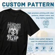 Camiseta de ilustración de muñeca embrujada espeluznante Haunt Mess. 100% Algodón. Regalo para hombres, mujeres, papá, mamá y amigos. Tallas S-XXXL. Negro - Negro - Ver 7