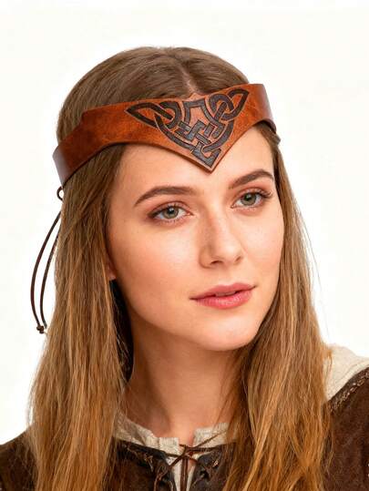 1件复古皮革头箍，中世纪头饰，PU皮革圆环文艺复兴时期维京战士皇冠，男女通用