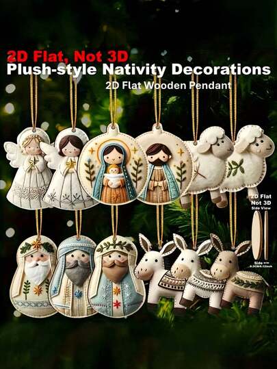 12 件天使木制挂饰 - 白色天使和动物，非常适合家庭、窗户、壁炉和派对装饰，理想的庆祝和派对礼物，装饰天使 | 天使设计 | 木制结构，天使装饰，圣诞节，Swifty 圣诞装饰品，圣诞树装饰品，圣诞家居装饰，圣诞装饰