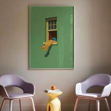 1 Stück gerahmtes/ungerahmtes Poster "Grünes, warmes Lesen am Fenster", Buchliebhaber Wandkunst Leinwanddruck, minimalistischer Lesewinkel Bibliothek Ästhetik Dopamin Dekoration für Bücherwurm, Wohnheim, Büro, Wohnzimmer, Schlafzimmer, moderne Heimdekoration