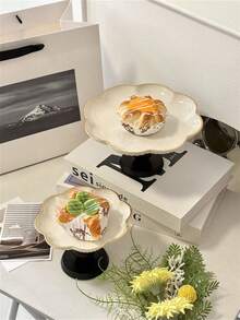 1 件竹子和 PC 材质升高水果/甜点托盘，适合盛放糖果、蛋糕、饼干、派对和日常使用 - 葫蘆底座奶白花邊盤 - 查看 8