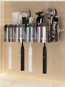 New Ins-Style Minimalist Large Capacity Suction Cup Toothbrush Holder, Bathroom Toothbrush Cup Wall Mount Storage Organizer, No Drilling Required