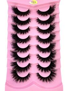 HBZGTLAD 8 perechi de gene false dramatice DD Curl, groase și pufoase, gene subțiri tip ochi de pisică, gene negre încrucișate, arată ca genele extinse tip ochi de pisică, cu ondulație D, aspect natural, gene rusești 3D pufoase, reutilizabile pentru purtare zilnică, exerciții de exersare a genelor