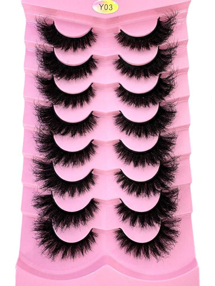 HBZGTLAD 8 对 DD 卷曲浓密蓬松的戏剧假睫毛，猫眼纤细睫毛，黑色交叉睫毛，看起来像延长的 D 卷曲猫眼睫毛，自然外观，仿貂皮 3D 蓬松俄罗斯睫毛，可重复使用，适合日常佩戴，睫毛练习 - 濃密款 - 查看 2