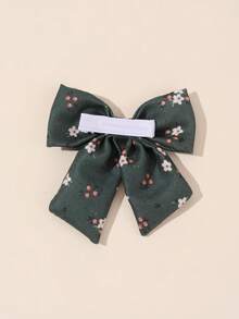 2pcs Flower Pattern Hair Bows For Girls Green Bow Hairpins With Tail Cute Floral Print Bow Barrettes Casual Daily Holiday Birthday Party Headpiece Kids Baby Toddlers Hair Accessories