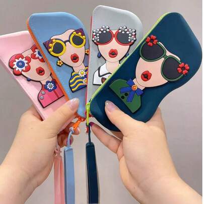 เคสแว่นตาซิลิโคนกันตกที่สะดวกสบาย - ถุงเก็บแว่นกันแดด - กระเป๋าหูรูดที่ทนทานอัพเกรด (แถมฟรีผ้าเช็ดแว่น) กระเป๋าแว่นกันแดดพกพาที่สามารถใส่ลิปสติกและกระ