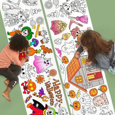 beartale 3个月以上万圣节DIY涂鸦卷画布、万圣节派对多人游戏、DIY彩色纸卷、绘画用品、绘画活动套装、鲜艳的彩色旅行玩具、儿童水彩画套装、可剪切、带有骷髅、鬼魂、蝙蝠、南瓜、蜘蛛、女巫、骷髅、僵尸等图案，可用于派对装饰、益智DIY派对用品、派对小礼品、圣诞节万圣节礼物、室内教室/儿童卧室装饰