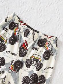 BrownBark Conjunto de 2 piezas de camiseta de manga larga con cuello redondo y gráfico de carro todoterreno + pantalones casuales para niños pequeños, ropa casual cómoda para niños, adecuada para uso diario, excelente como regalo diario