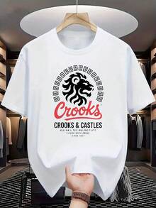 Real Man~Men's Size Casual 100 Cotton White T-Shirt 180g Short-Sleeved WithLion Print Tee Breathable And Comfortable Top All Seasons Are Suitable For Machine Wash Festivals The Perfect Deliver Gift For Friends - 白色 - 查看 1