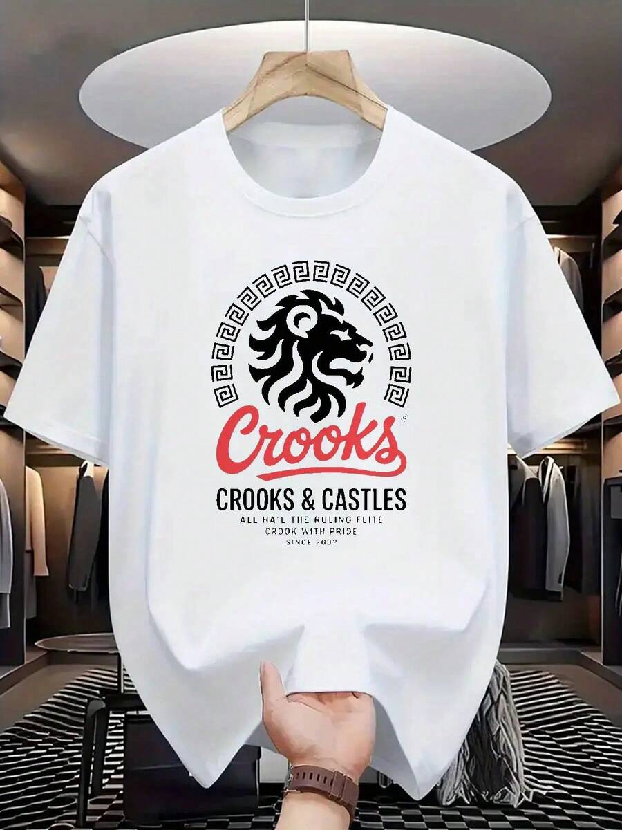 Real Man~Men's Size Casual 100 Cotton White T-Shirt 180g Short-Sleeved WithLion Print Tee Breathable And Comfortable Top All Seasons Are Suitable For Machine Wash Festivals The Perfect Deliver Gift For Friends - 白色 - 查看 1