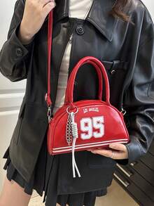 Túi bowling cầm tay và đeo vai thời trang mới, phong cách, độc đáo, thời trang đường phố, cô gái ngọt ngào và sành điệu, Y2K, cổ điển, đại học, số, thể thao, cặp học sinh, thanh thiếu niên, ngày lễ tình nhân - Đỏ - Xem 3