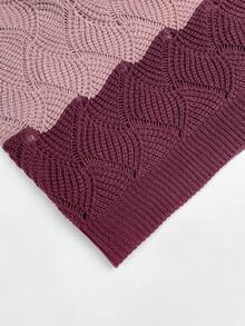 Women's Casual Colorblock V-Neck Sweater, Autumn/Winter Vacation - Burgundy - View 11