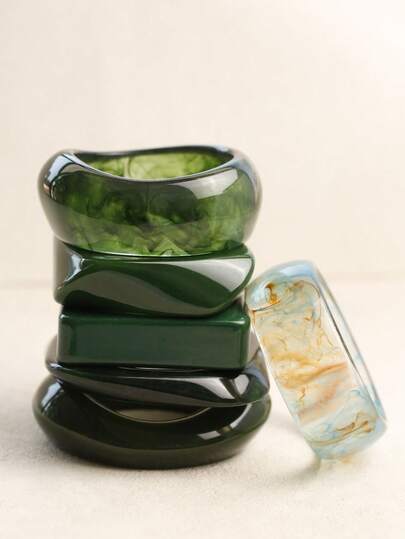 1pc Women's Fashion Geometric Pattern Bracelet, Green & Brown Asymmetrical Square Unique Design, Versatile For Daily Wear, Anniversary Gift (Size Deviation Of 3mm/0.11 Is Normal)