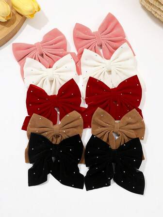 10 件天鹅绒蝴蝶结发夹，优雅水钻装饰蝴蝶结，多色发饰，适合日常生活和节日，完美的礼物